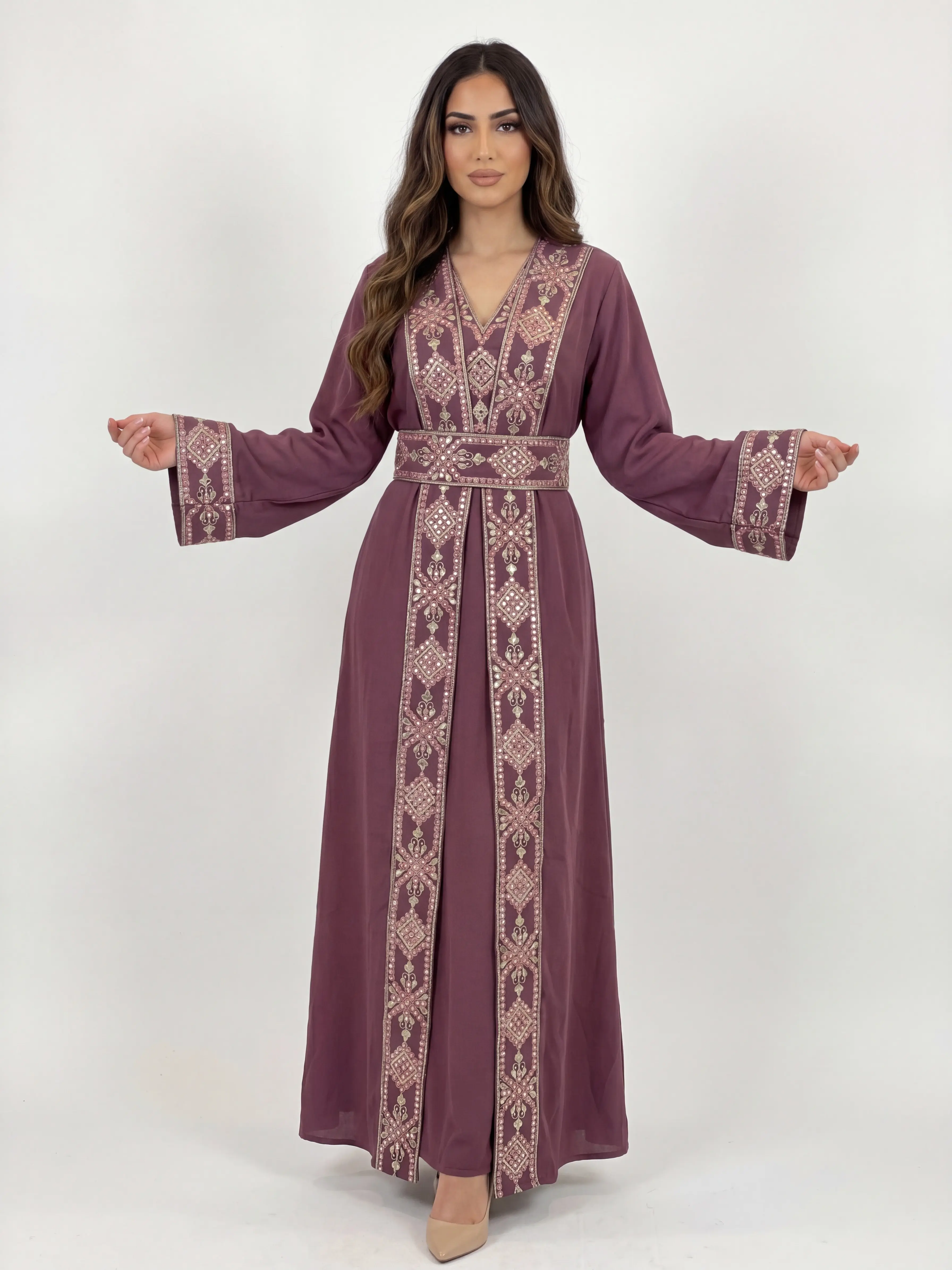 Jood Embroidered Muslim Abaya Set - Women's Islamic Modesty Clothes, Long Sleeve Kaftan Embroidery Abaya, Ideal for Eid, Ramadan, Gifts for Her, Abayas For Eid, Modest Muslim Outfits, Long Sleeve Abaya