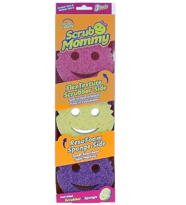 Scrub Mommy Sponges - Dish Scrubber + Non-Scratch Cleaning Sponges Kitchen, Bathroom + Multi-Surface Safe - Stain + Odor Resistant Dual-Sided Dish Sponges for Scrubbing (3 Count)