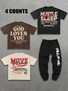 Men's Letter Print Short Sleeve Tee & Jogger Pants Set, Regular Fit Round Neck T-shirt & Sweatpants, Casual Fashion Men's Outfits for Summer