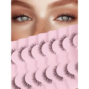 Cat Eyelashes Wispy False Eyelashes Natural 12mm Short Lashes with Thin Band Fake Eyelash 3D Volume Strip Lashes Eyelash Pack 7 Pair