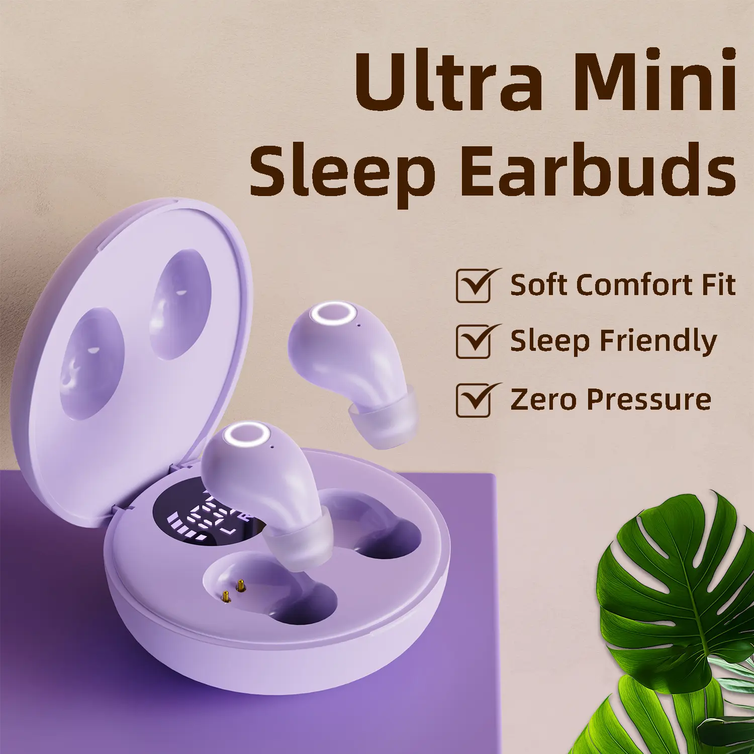Ultra-Mini Hidden Bluetooth Sleep Earbuds, Tiny Invisible Lightweight Wireless Earphones with Digital LED Charging Case, No Ear Pressure for Side Sleeping, Immersive Stereo Sound, Long Playtime for Bedtime, Travel Use