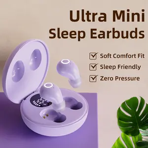 Tiny Ultra Mini Hidden Bluetooth Sleep Earbuds, Invisible Lightweight Wireless Earphones with Digital LED Charging Case, Zero Ear Pressure for Side Sleeping, Immersive Stereo Sound Long Playtime for Bedtime Travel Gym Office Rest Meditation Daily Use