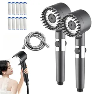 2-Pack Turbo High Pressure Shower Head with 5 Filters + Hose & Bracket Modern Spray Shower for Bathroom | Hard Water Filter Shower Head for Low Pressure Saves Water & Energy,   | Removes Chlorine & Scale |