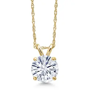 Gem Stone King 14K Yellow Gold White Moissanite Pendant Necklace for Women | 1.00 Cttw | Gemstone Birthstone | Round 6.5MM | With 18 Inch Chain