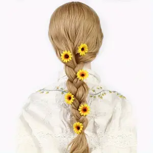 6pcs Honey Girl Knit Fabric Hair Clips with Solid Color Daisy & Sunflower Design, Mixed Color Polyester Floral Hair Accessories for Daily & Casual Wear - All-Season Teen Fashion