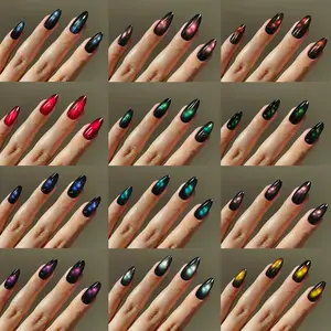 288pcs Long Almond Cat Eye Nails, Blue Design, Almond Shape Nails, Press-On Acrylic False Nails Set, Easy Wear, Perfect for Parties Dance Daily Use