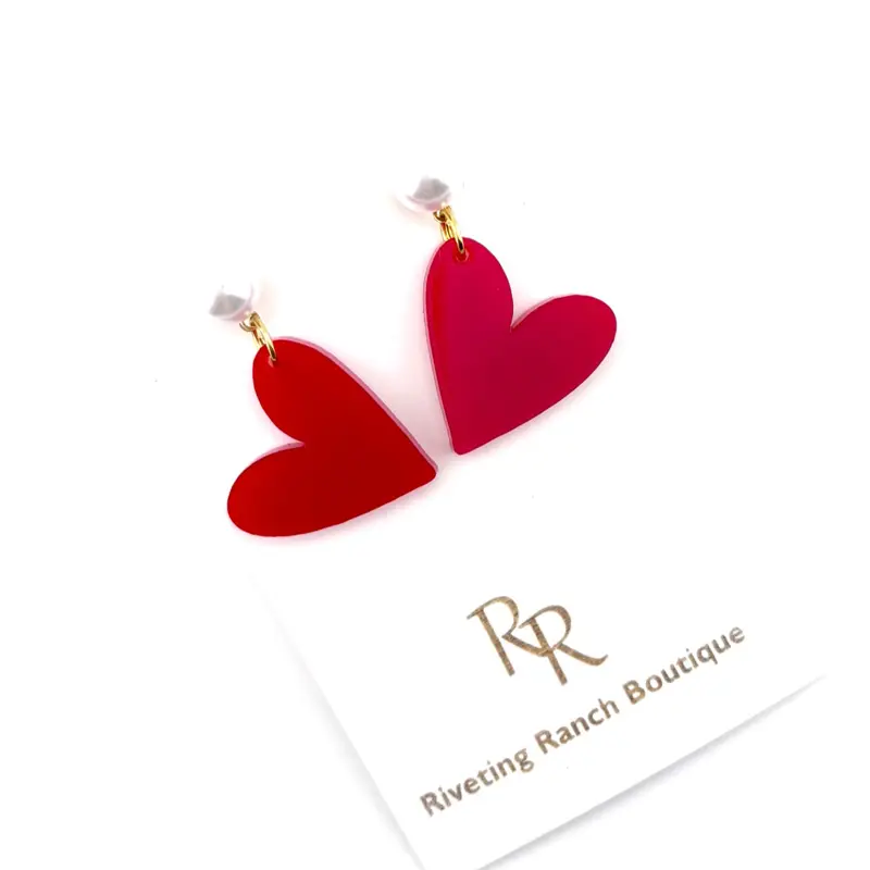 Riveting Ranch Boutique Heart Earrings Red Acrylic Dangle Earrings for Women Fashion Jewelry