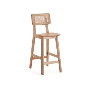 Natural Wood Counter Stool, Modern Kitchen Bar Stool, High Back Bistro Stool, Upholstered Counter Height Chair Lucy Counter Stool