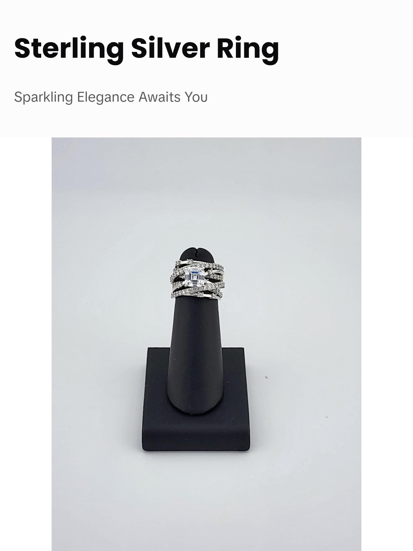 Brand New Sterling Silver 925 Square gemstone Crossover Ring