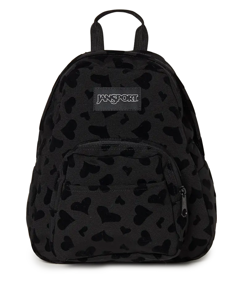 JanSport Half Pint Mini School Backpack, 10.2L, Recycled Nylon, Flocked Hearts Black