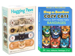 Hugging Paws Hugging Cats and Cozy Cats Stretch Fabric Bandages COMBO Pack! Save $5! Great Cat Lover Gift!