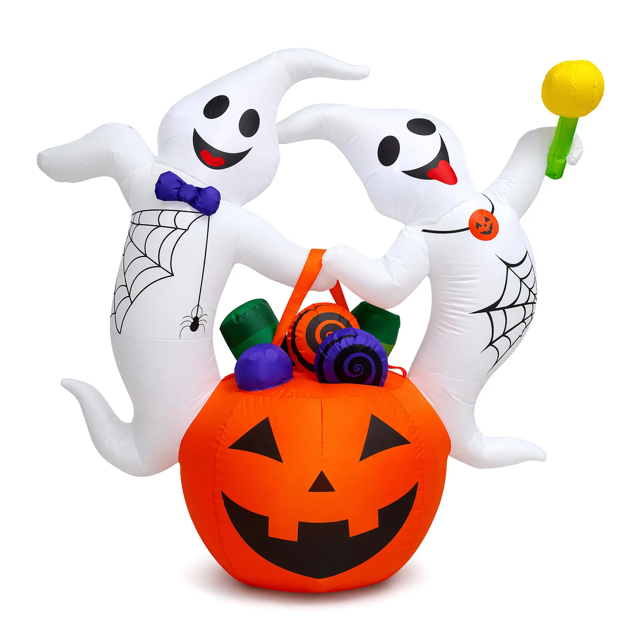 Halloween Inflatable Ghosts with Pumpkin Basket and Maracas for Festive Decorations