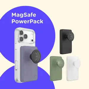 PopSockets MagSafe PowerPack - 5000mAh Magnetic Powerbank with Grip & Stand for MagSafe Phones - Wireless Charging, Secure Hold, Compact Design