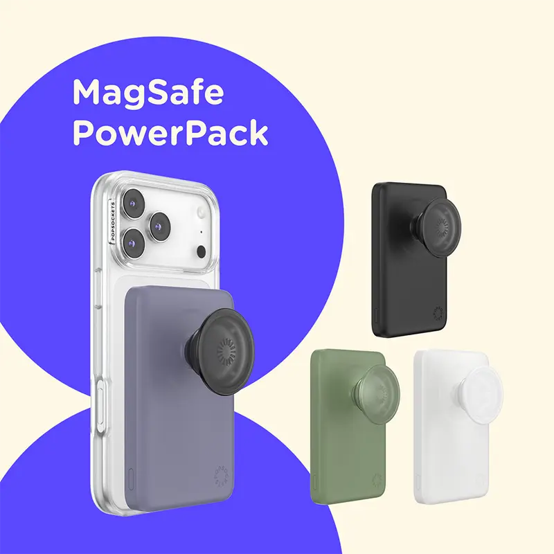 MagSafe PowerPack - 5000mAh Magnetic Powerbank with Grip & Stand for MagSafe Phones - Wireless Charging, Secure Hold, Compact Design - PopSockets
