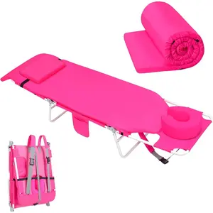 3-in-1 Adjustable Backpack Beach Tanning Lounge Chair, 6 Positions Pink Washable Sun Chair with Cushion & Face Hole, Soft Padded for Adults Outdoor Reading Sunbathing Poolside