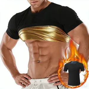 Men's sauna sweating short sleeved tight waist training T-shirt, fitness shapewear, sports shapewear, top-level sports activities