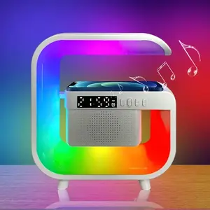 Mini Multi-Functional Wireless Charging Bluetooth-compatible Speaker, Clock Function, Ambiance Bedside Lamp, USB PD, Table Mount, Mono Output, Multifunctional Desktop Speaker