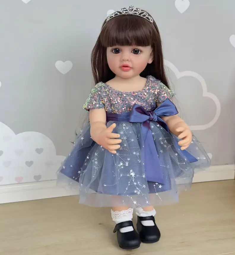 MADOLL 55cm 22inch Girl Doll Can Stand, Lifelike Reborn Baby Full Soft Silicon Body Princess Toddler Bebe Alive Toy Birthday Gift Tutu Dress