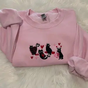Black cat hearts embroidered sweatshirt, Valentine’s day black cat sweatshirt