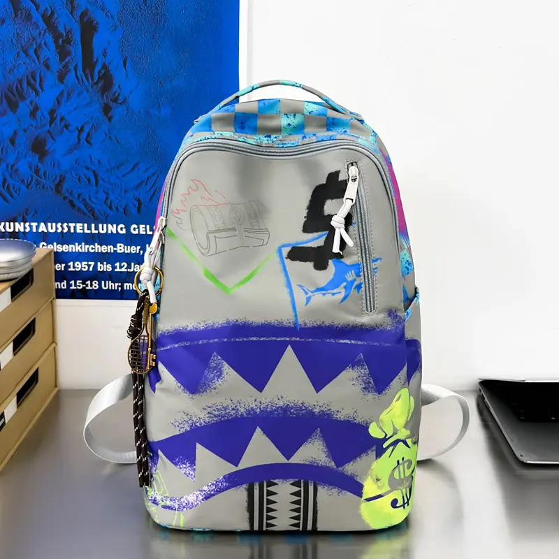 Large Capacity Shark Graphic Backpack Multifunctional Bookbag for Students, Gym and Travel