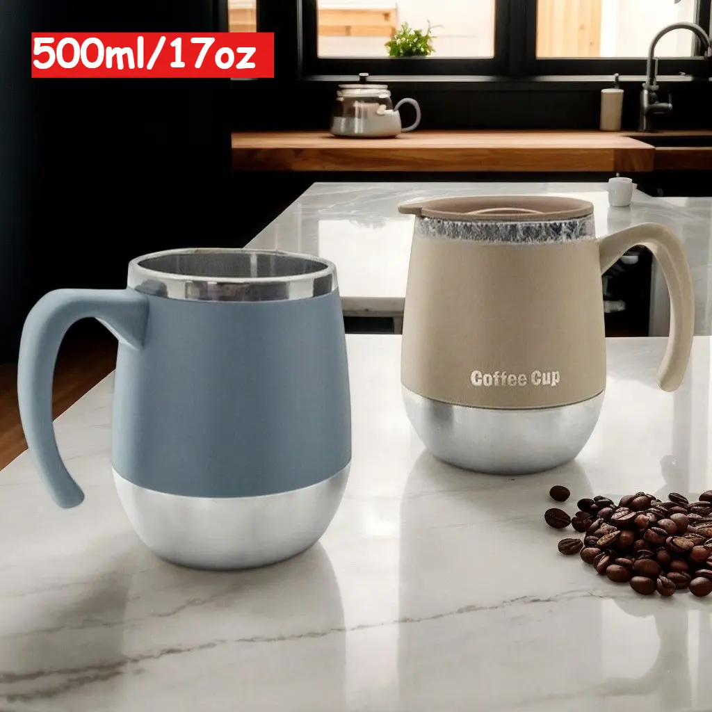 FAXION 500ml stainless steel vacuum-insulated coffee mug with a leak-proof lid and handle, double-layer thermal cup suitable for both hot and cold beverages
