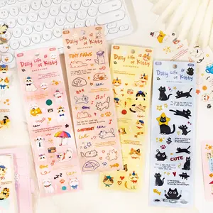 3 Sheets Per Bag Cat Themed Stickers, Cute Cat Daily Series Decor for Scrapbooking, Diary Sticker & Water Bottles, Versatile Stationery Supplies