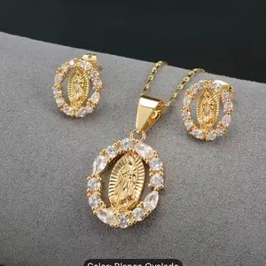 A set of earrings and necklace, virgin heart of Guadalupe. White