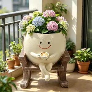 Smiling Coffee Rocking Chair Resin Flower Pot - Home Decor Resin Craft Green Plant Planter, Home Supplies Greenery Vase Fillers