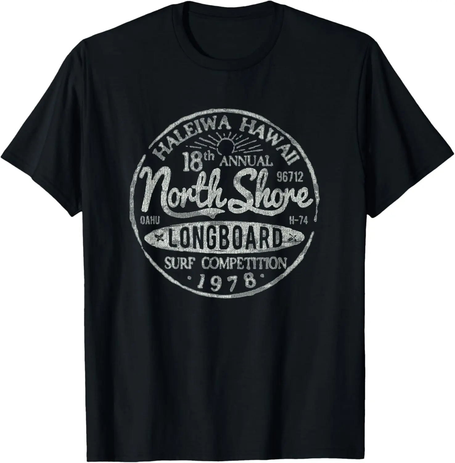 Vintage Haleiwa Hawaii North Shore Longboard Surf Competition Graphic T-Shirt, Retro Surf Beach Cotton Tee
