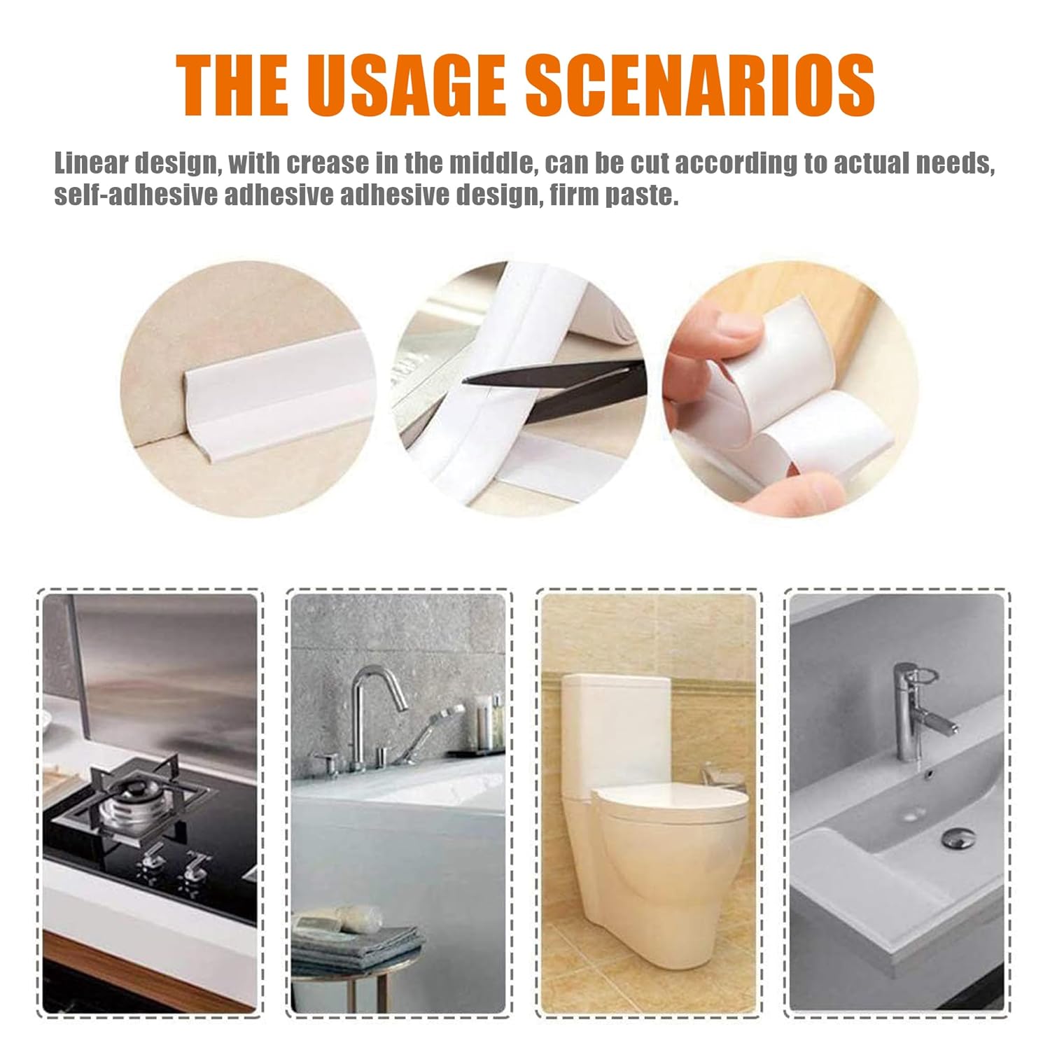 White Caulk Tape, Bathroom Waterproof Caulking Tape, Self-Adhesive Sealing for Kitchen Sink, Bathroom, Window, Shower, Toilet, Tub Floor Wall Tile Flex Edge Protector Strips (1.5" x 10.5Ft)