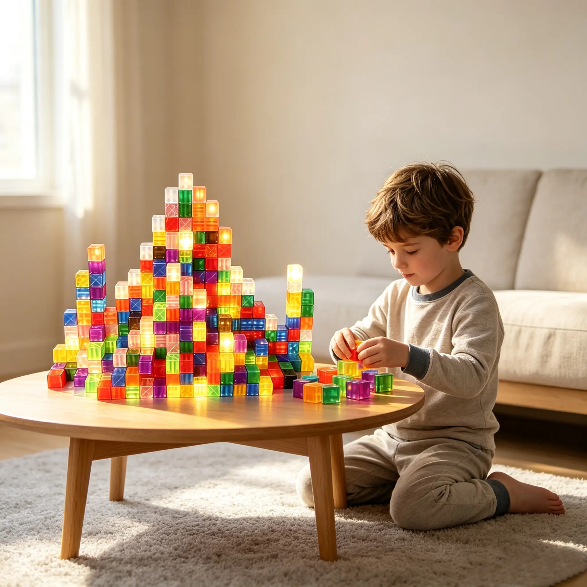 Glowing Magnetic Building Blocks, Semi-Transparent Magnetic Cubes STEM Construction Toys for Kids, Each Block Contains 8 Magnets, 108/210 Pieces LED Glow-in-the-Dark Magnetic Blocks, Educational Gift for Boys and Girls, Suitable for Ages 3+