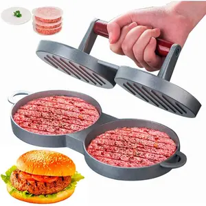 Two at a Time Round Shape Hamburger Press  Alloy Hamburger Meat Beef Grill Burger Press  Mold Kichen Tool with 100 count Waxed Papers for Cooking (Two)