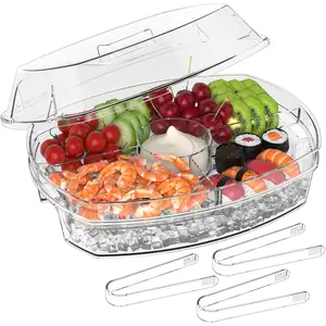 15'' Divided Serving Tray with Lid and 4 Compartments Clear Cold Serving Tray Ideal for Parties Fruit Shrimp Cocktail Serving