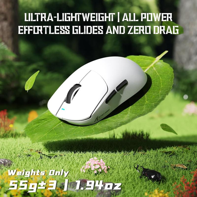 ATTACK  X8 SE 55g Superlight  Gaming ,BK52820 Tri-Mode BT/2.4G /Wired ,25000DPI,500mAh ,Med to Large Hand Size,5 Programmable Buttons for Pc/(White)