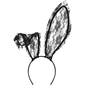 Bunny Ears Headband Black Lace Bunny Costume Sexy Bunny Ear for Women Party Cosplay Halloween Hair Accessories with Chic Elegant Touch