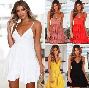 Women’s Boho Lace Mini Sundress – Sexy V-Neck Spaghetti Strap Summer Dress for Beach, Party, Vacation, Date Night, Casual Outfits – Flowy A-Line Skater Style, Lightweight, Comfortable & Trendy Festival Holiday Clothes