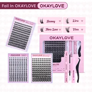 OKAYLOVE Lash Clusters Kit with Long-lasting Lash Bond and Seal,Tweezers and Remover for DIY Eyelash at Home for Natural Makeup Girl Gifts