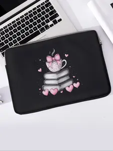 Book Pattern Printed Notebook Bag, Soft Notebook Cover, Fits Laptop, Tablet Case, Zipper Storage Pouch, Casual Style, All Seasons