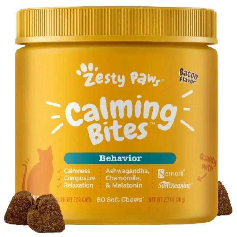Zesty Paws Calming Bites for Cats, Cat Composure & Relaxation Chews, Relief Soft Chew Pet Treats for Everyday Stress Support - 60 Chews