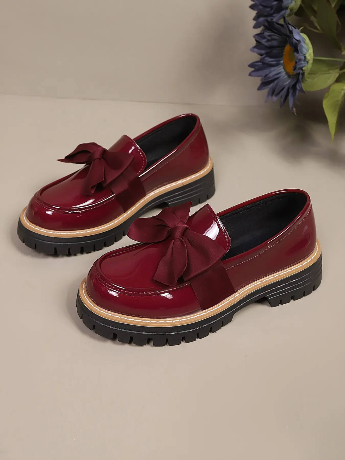 Women's Casual Slip-On Smooth Leather Comfortable Sporty Wedge Loafers, Bowknot Decoration, Modern Style All-Season Shoes