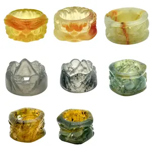 Size#8【B19-B26】Xiu Jade Dragon Carved Thumb Ring, Handmade Hollow Design Wide Band Ring,Vintage Chinese Dragon Jade Archer Ring, Natural Xiu Jade Carved Ring, Size 8, Unique Statement Jewelry