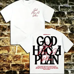 GOD HAS A PLAN, CHRISTIAN, Men's Graphic Tees, Cotton Streetwear T-shirt, Round Neck, Loose Fit, Fall, Summer & Holiday Travel, Unisex, Y2K Style dark design  👕 vintage style top