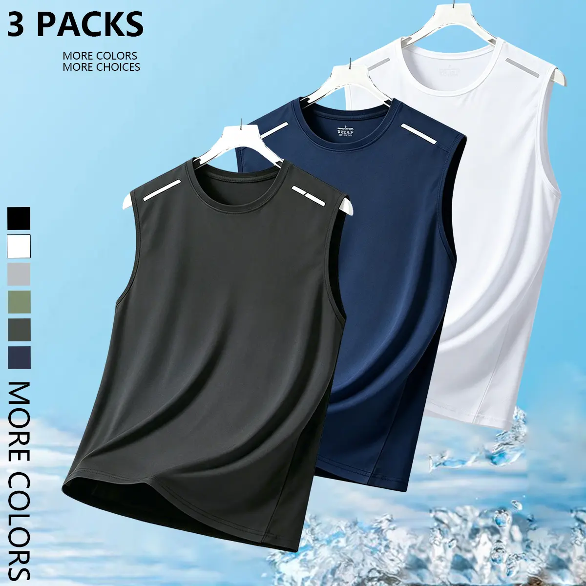 JOGWAVE 3PCS Men’s Premium Ultra-Soft Tank Tops — Highly Stretchy, back-to-school shopping, breathable muscle tanks for fitness & casual wear, mesh quick-dry pullovers, TikTok favorites, true size