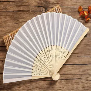 1pc Silk Decorative Fan, Plain Folding Bamboo Handheld Fan for Weddings and DIY Home Decor, Elegant Gift for Events