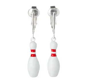 Bowling Pin Silver Clip On Dangling Earrings