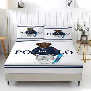 Teddy Bear Pattern Bed Sheet, Comfortable Printed Pattern, Includes 1 Bed Sheet and 2 Pillowcases, Comfortable Bedding, Non slip Dust Cover Suitable for Bedroom and Guest Room, Suitable as a Gift for Children or Adults