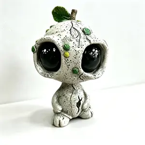 Whimsical Big-Eyed Creature Resin Sculpture - Textured Design with Leaves, Indoor Home Decor, Thanksgiving Garden Ornament