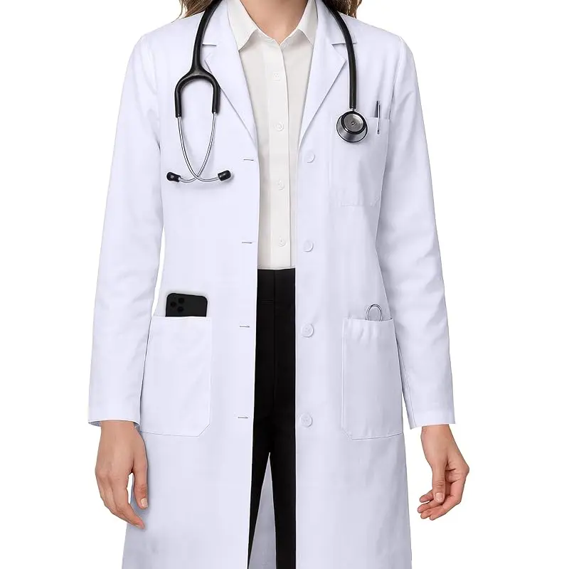 NY Threads Women's White Long-Sleeve Medical Lab Coat - Lady's Basic Minimalist Fabric Workwear, Medical Scrub Jacket, Workwear Scrub Top, Protective Uniforms for Work Pairing with Complementary Pants