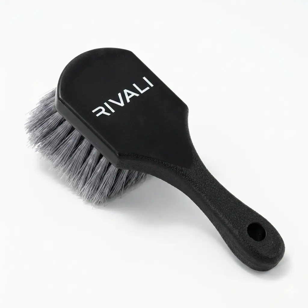 Rivali Car Care Professional Tire Cleaning Brush - 23cm (9 Inch) Stiff Bristle Long Handle Scrub Brush for Tires, Rubber, Wheel Wells & Fender Liners