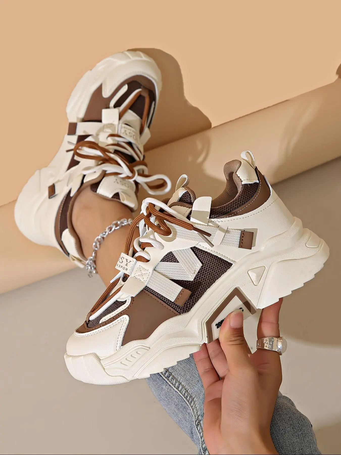 Women's Fashionable Lace Up Platform Sneakers, Casual Comfortable Sports Shoes for Daily Wear, Female All-match Round Toe Shoes for Daily Wear, Trainers For Women